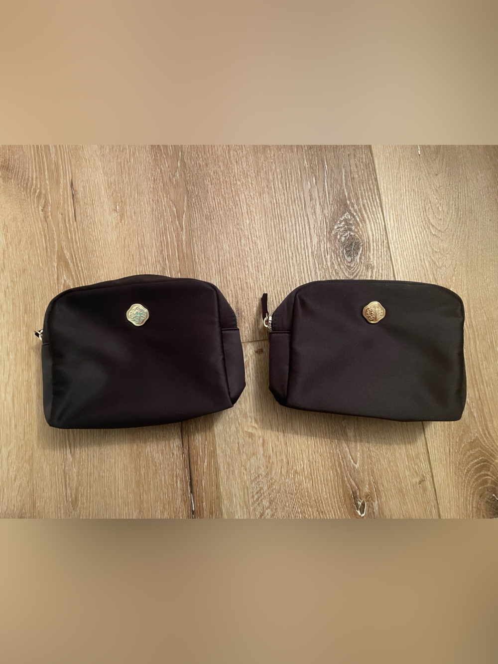 Shiseido Black satin fabric and gold detail cosmetic bag set NWOT